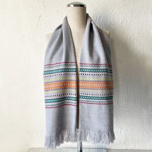 Fringed Woven Scarf Grey Orange Green Acrylic Ecuador Handcrafted Inca Imports